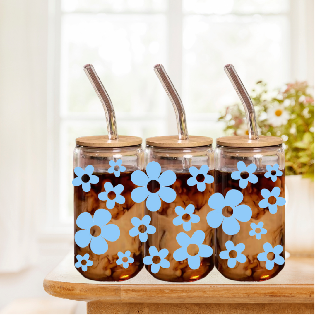 Boho Blumen | Trinkglas 500 ml | Strohhalm + Deckel