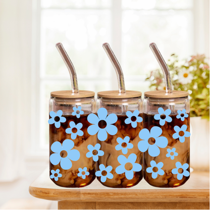 Boho Blumen | Trinkglas 500 ml | Strohhalm + Deckel