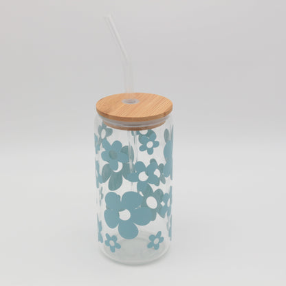 Boho Blumen | Trinkglas 500 ml | Strohhalm + Deckel