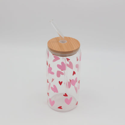 Glas mit Strohhalm und Deckel 500ml - Hearts