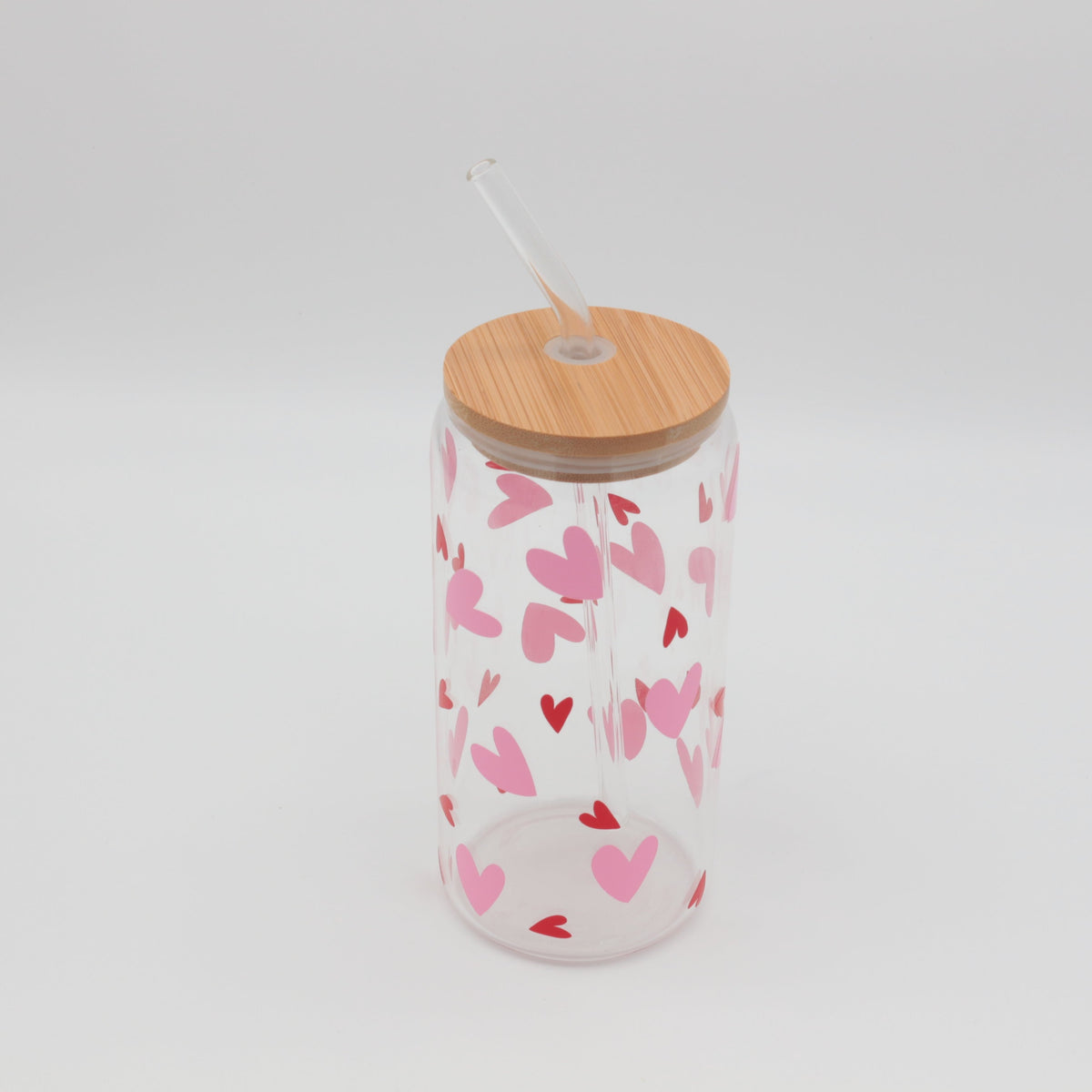 Glas mit Strohhalm und Deckel 500ml - Hearts
