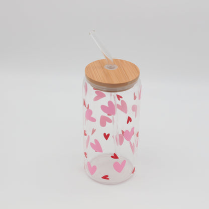 Glas mit Strohhalm und Deckel 500ml - Hearts
