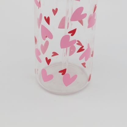 Glas mit Strohhalm und Deckel 500ml - Hearts