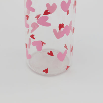 Glas mit Strohhalm und Deckel 500ml - Hearts