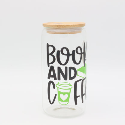 Books & Coffee | Trinkglas 500 ml | Strohhalm + Deckel