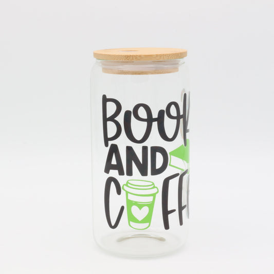 Books & Coffee | Trinkglas 500 ml | Strohhalm + Deckel