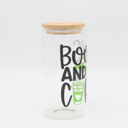 Books & Coffee | Trinkglas 500 ml | Strohhalm + Deckel