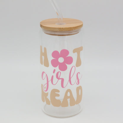 Hot Girls Read | Trinkglas 500 ml | Strohhalm + Deckel