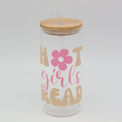 Hot Girls Read | Trinkglas 500 ml | Strohhalm + Deckel