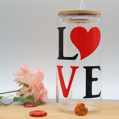 LOVE | Trinkglas 500 ml | Strohhalm + Deckel
