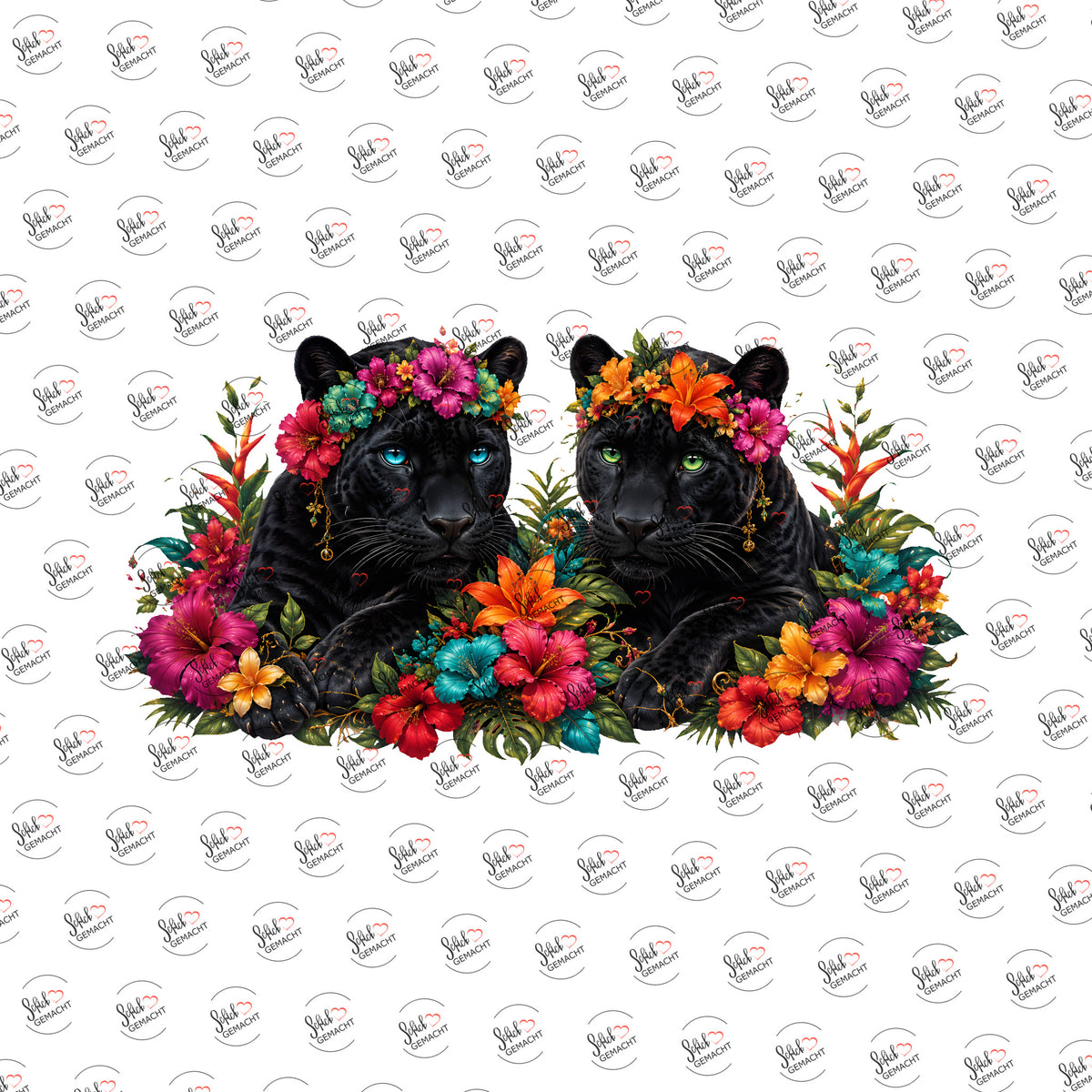 Panther im Blütenbeet als Rub-on-Sticker, einzeln