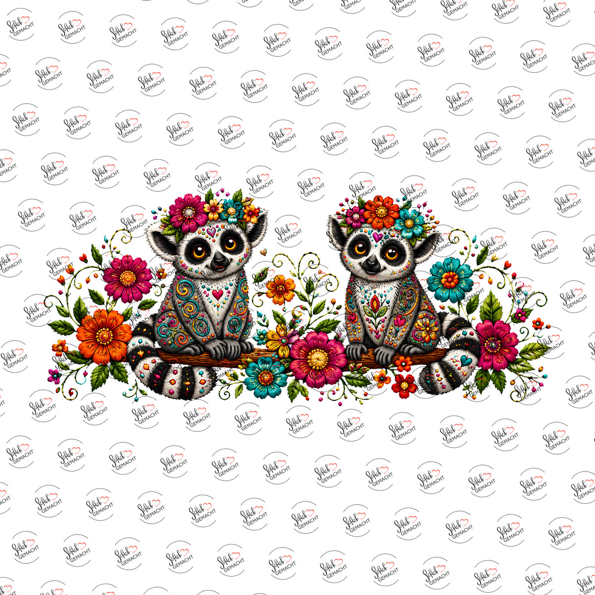 Folklore-Lemuren als Rub-on-Sticker, einzeln