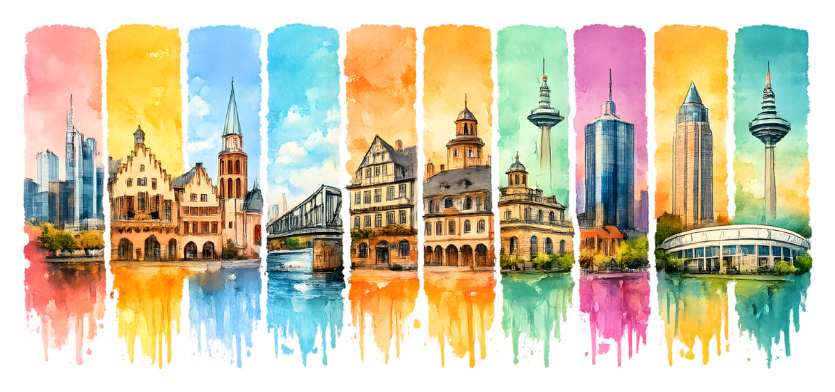 Frankfurt in Farbstreifen – UV-DTF Sticker für 16oz Becher