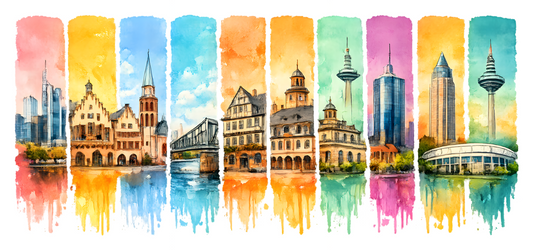 Frankfurt in Farbstreifen – UV-DTF Sticker für 16oz Becher