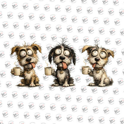 Kaffeehunde als Rub-on-Sticker, einzeln