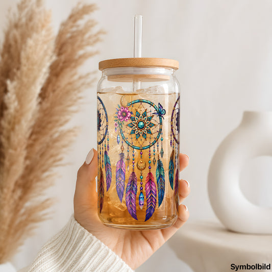Traumfänger-Trio-Aufkleber auf einem 16oz Glasbecher