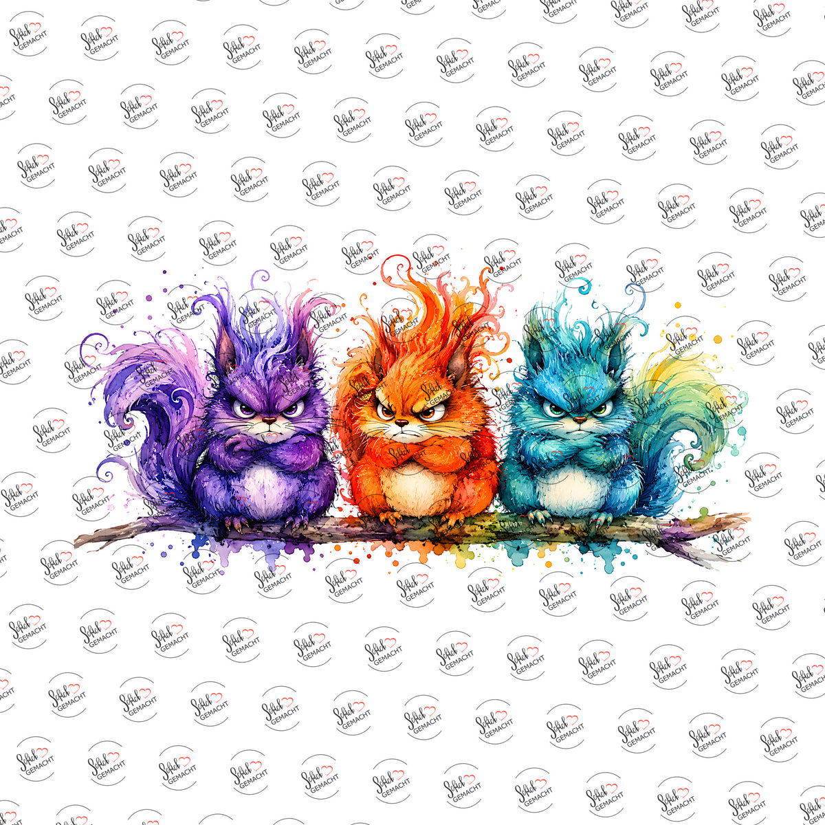 Grimmige Eichhörnchen als Rub-on-Sticker, einzeln