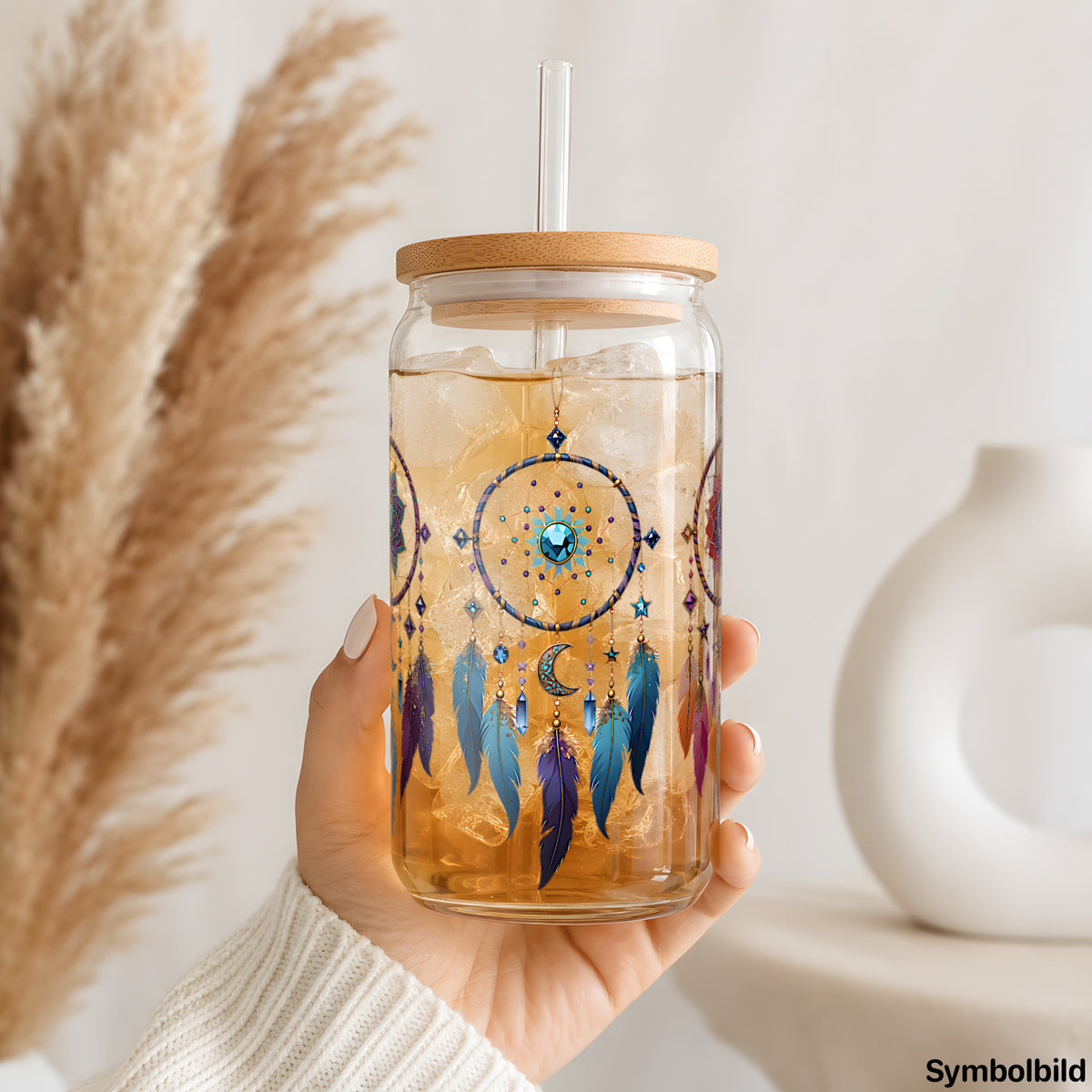 Mandala-Traumfänger-Aufkleber auf einem 16oz Glasbecher