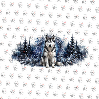Husky im Winterwald als Rub-on-Sticker, einzeln