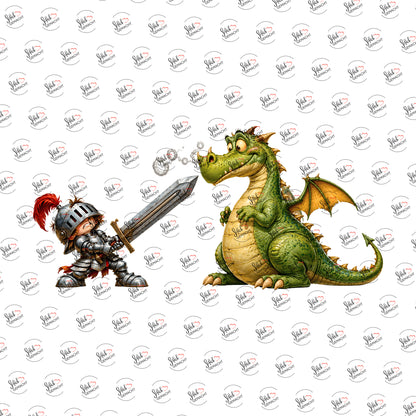 Ritter trifft Drache als Rub-on-Sticker, einzeln