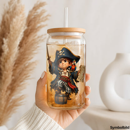 Becher-Aufkleber „Kleiner Pirat“ auf einem 16oz Glasbecher