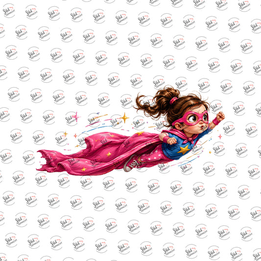 Superheldin im Anflug als Rub-on-Sticker, einzeln