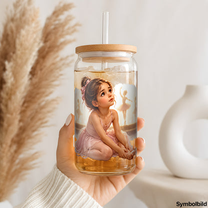 Becher-Aufkleber „Kleine Ballerina“ auf einem 16oz Glasbecher