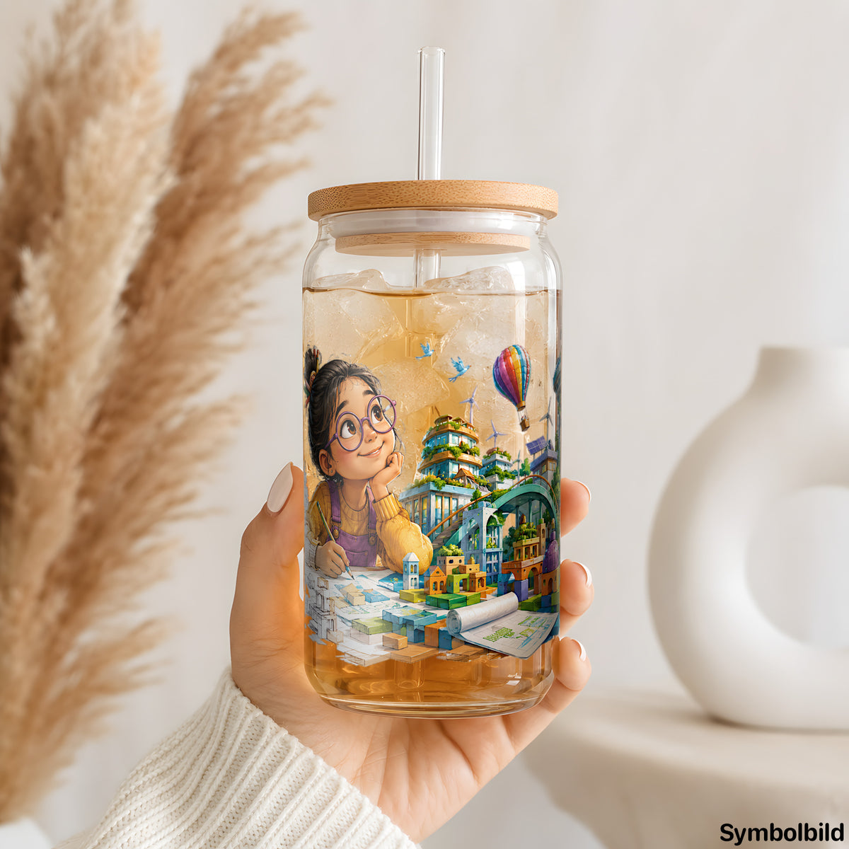 Becher-Aufkleber „Kleine Architektin“ auf einem 16oz Glasbecher