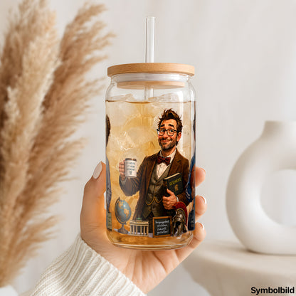 Becher-Aufkleber „Lehrer im Einsatz“ auf einem 16oz Glasbecher