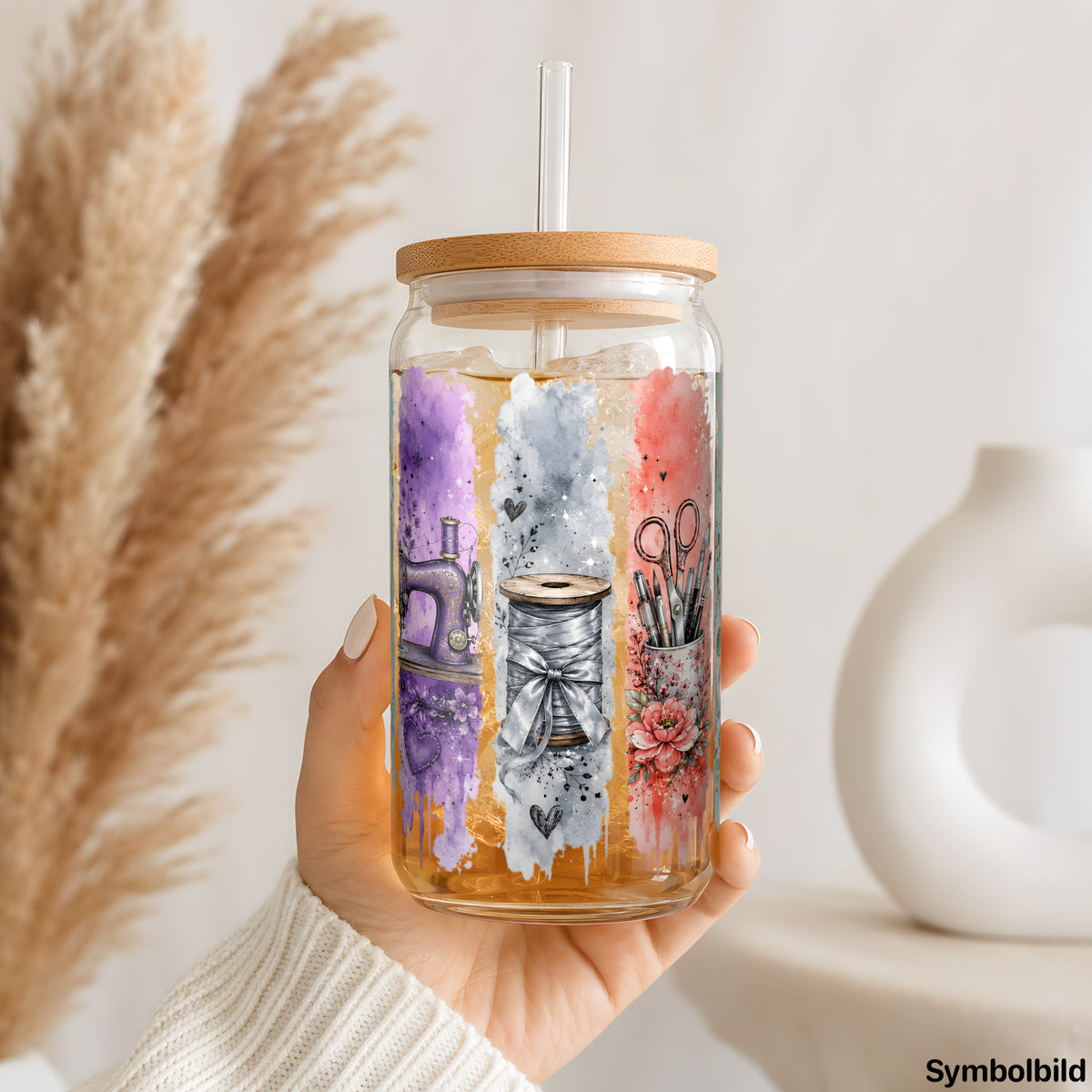 Bastelstreifen-Aufkleber auf einem 16oz Glasbecher
