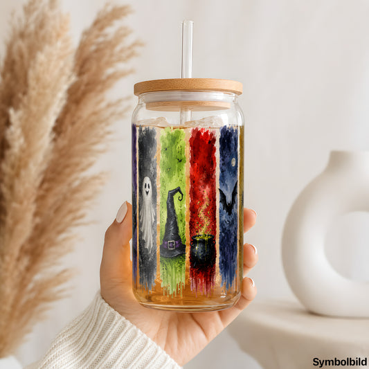 Halloween-Symbole-Aufkleber auf einem 16oz Glasbecher
