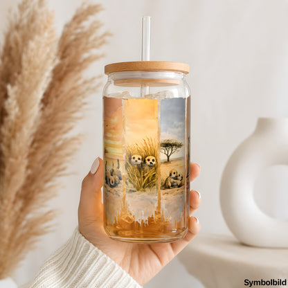 Becher-Aufkleber „Erdmännchen in der Savanne“ auf einem 16oz Glasbecher