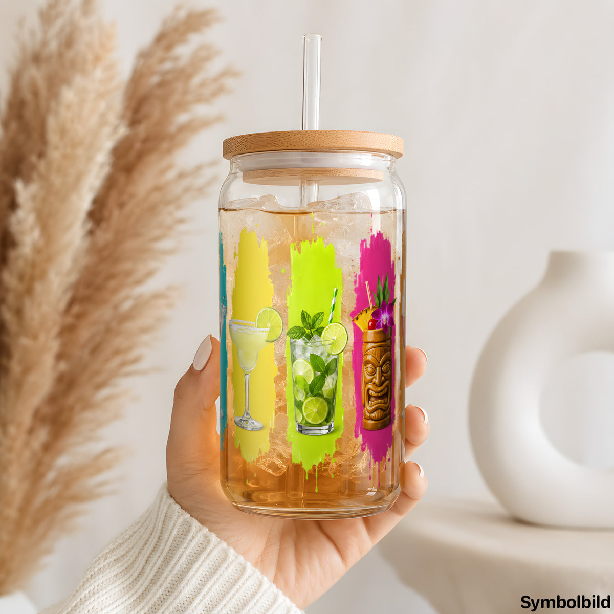 Cocktail-Streifen-Aufkleber auf einem 16oz Glasbecher