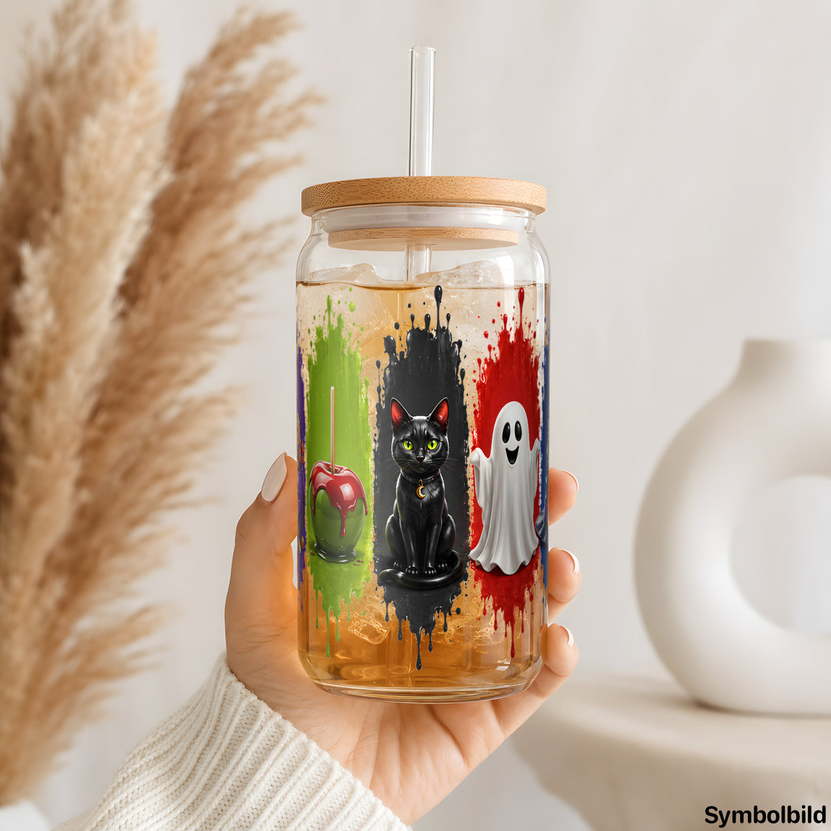 Halloween-Streifen-Aufkleber auf einem 16oz Glasbecher
