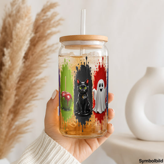 Halloween-Streifen-Aufkleber auf einem 16oz Glasbecher