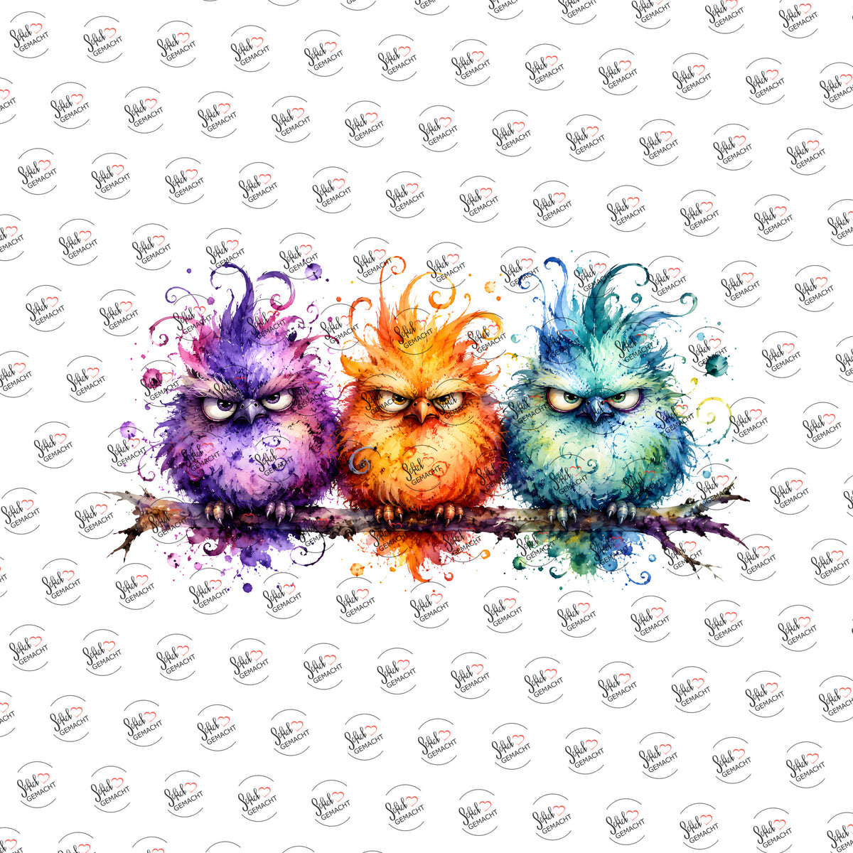 Zottelige Eulen als Rub-on-Sticker, einzeln