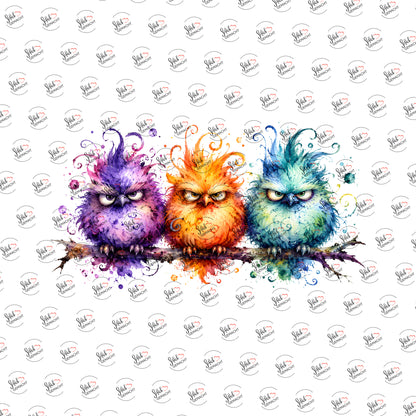 Zottelige Eulen als Rub-on-Sticker, einzeln