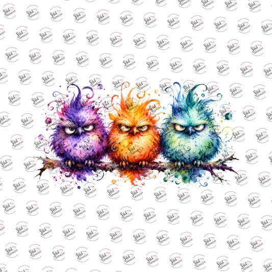 Zottelige Eulen als Rub-on-Sticker, einzeln