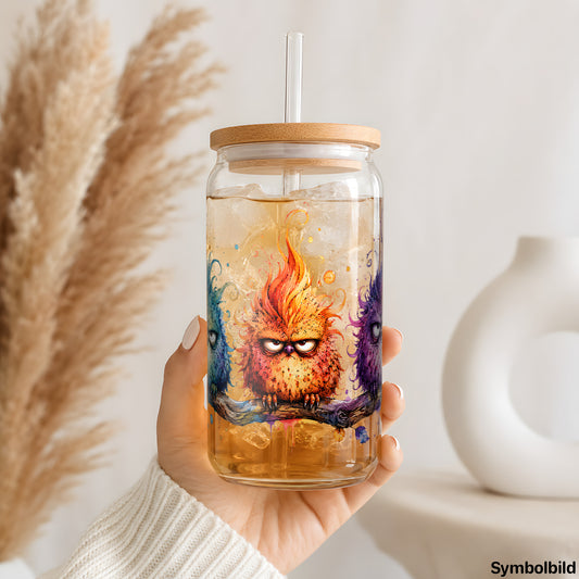 Becher-Aufkleber „Kleine Griesgrame“ auf einem 16oz Glasbecher