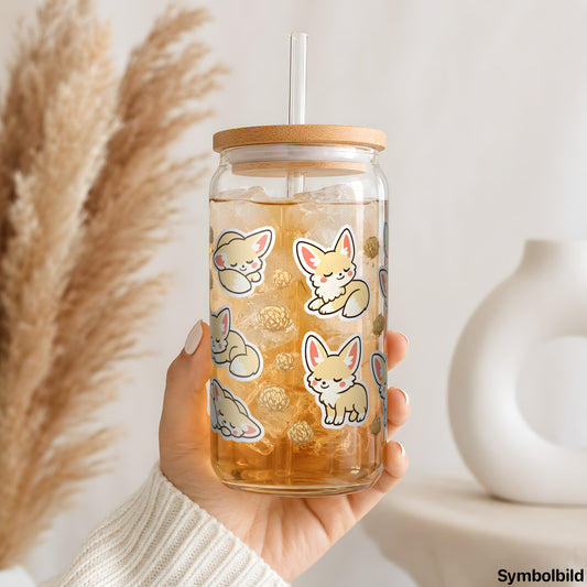 Fuchs-Muster-Aufkleber auf einem 16oz Glasbecher