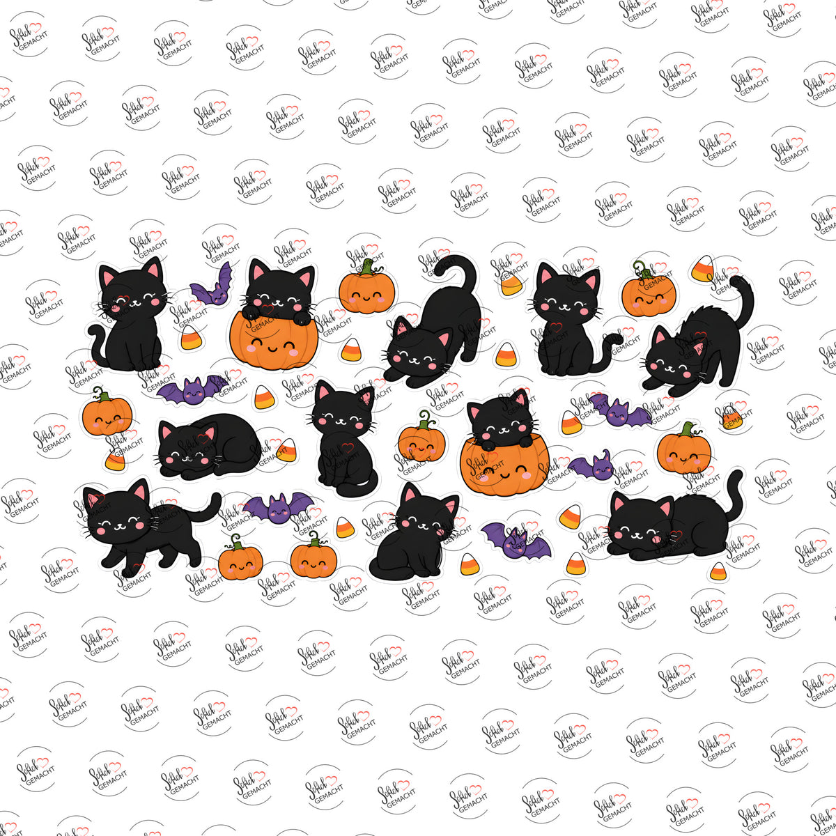 Katzen-Halloween-Muster als Rub-on-Sticker, einzeln