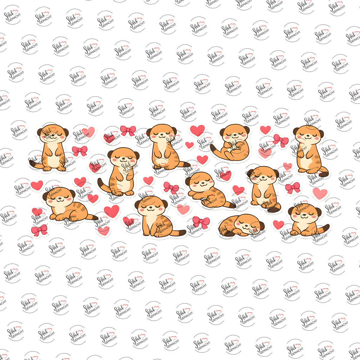 Erdmännchen mit Herzen als Rub-on-Sticker, einzeln
