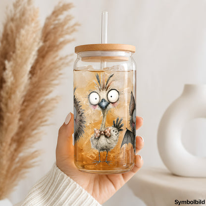 Becher-Aufkleber „Schräges Trio“ auf einem 16oz Glasbecher