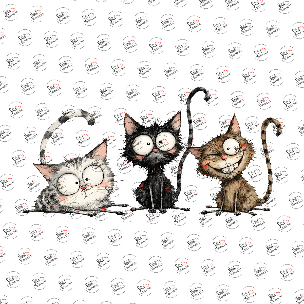 Struppige Katzenbande als Rub-on-Sticker, einzeln
