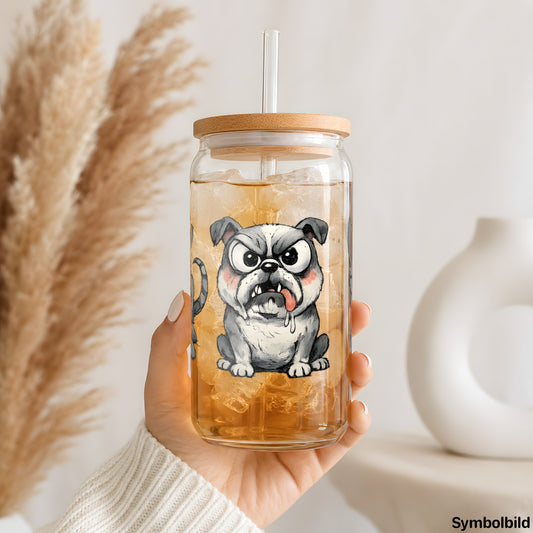 Becher-Aufkleber „Hunde mit Charakter“ auf einem 16oz Glasbecher