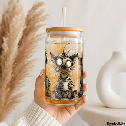 Becher-Aufkleber „Kaffeerunde im Zoo“ auf einem 16oz Glasbecher