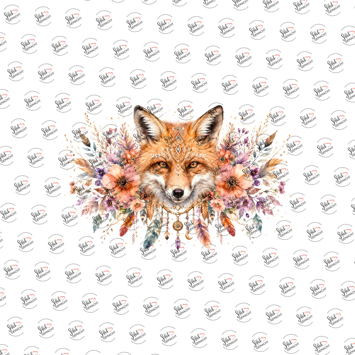 Fuchs im Blütenkranz als Rub-on-Sticker, einzeln