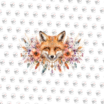 Fuchs im Blütenkranz als Rub-on-Sticker, einzeln