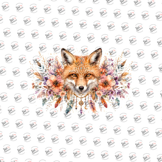 Fuchs im Blütenkranz als Rub-on-Sticker, einzeln
