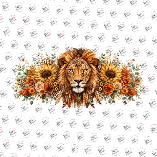 Löwe im Sonnenblumenkranz als Rub-on-Sticker, einzeln